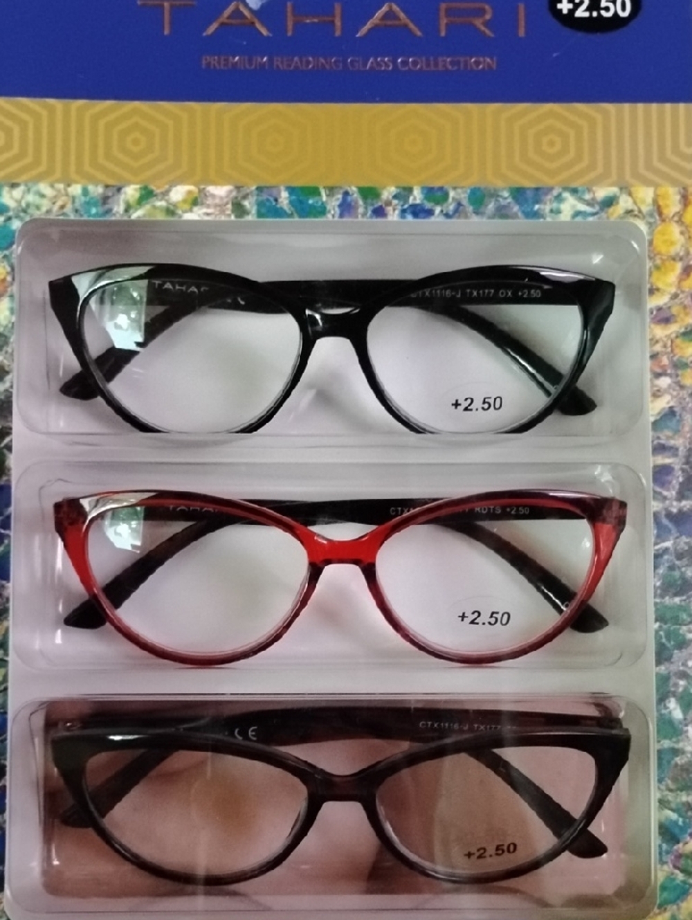 Tahari Cat-Eye Reading Glasses Trio +2.50– Black, Red, Dark Brown